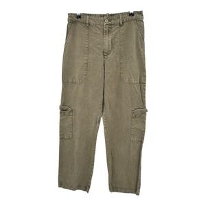 YFB Olive Cargo Pants Small Elastic Waist Y2K Utility Workwear Minimalist